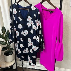 Set of two - Magnolia floral print & pink bell sleeve dresses - Banana Republic
